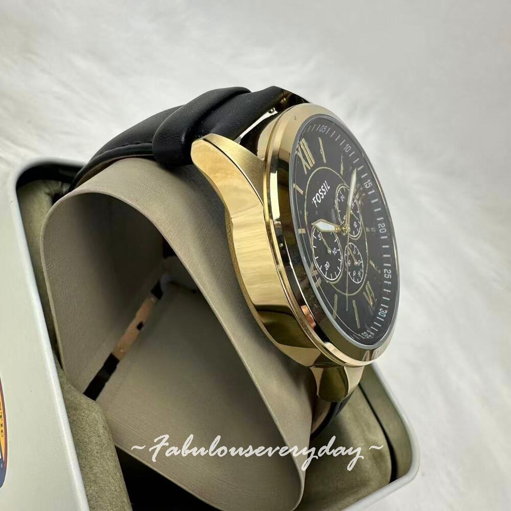 FOSSIL Men's Flynn Chronograph Black Leather Watch 48mm Black/Gold BQ2823 NWT - Picture 3 of 7